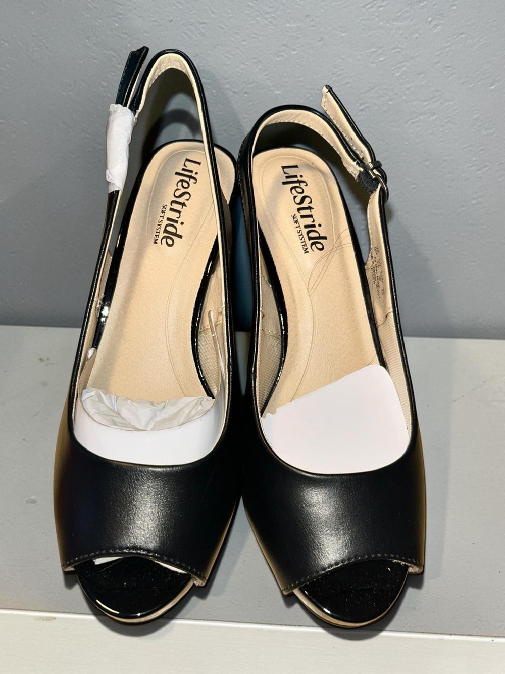 Life Stride Black Peep Toe Slingback Heels